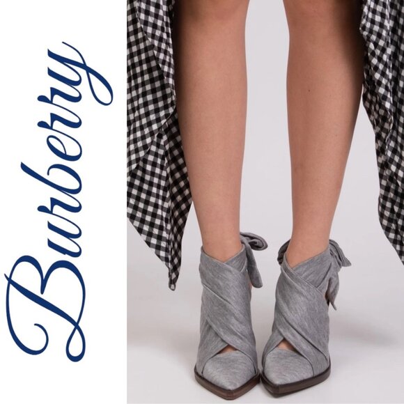 NIB BURBERRY TILLINGTON PEWTER MELANGE ANKLE WRAP SLINGBACK MULES GRAY, EU 36 - Picture 2 of 16